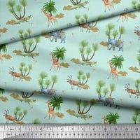 Soimoi Green Rayon tkanina Životinje i palmino drvo ispis tkanina od dvorišta široko
