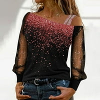 Shpwfbe Ženske vrhove Ženska modna rukava mreža hladnog vrhova labava ramena majica majica Ležerne prilike