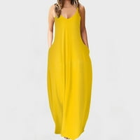 Lovskoo Ženske ljetne haljine V izrez Haljina Udobna ležerna haljina bez rukava s nogama žuta