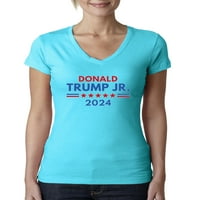 Divlji Bobby Donald Trump JR Politička žena Junior Fit V-izrez Tee, Tahiti plavi, srednji