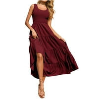 Ženske haljine scoop vrat sljetne haljine bez rukava dugačke i plamene haljine crvene m
