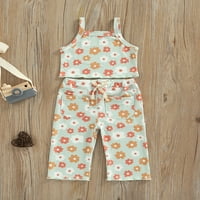 Dječji ljetni setovi odjeće rebrasti cvjetni printirani spremnici bez rukava + elastični džep za struk
