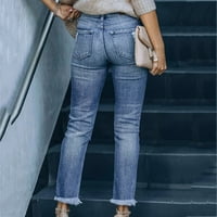 Viadha traperice za ženske modne džepove Gumb Srednji struk mršavi rupe hlače hlače hlače