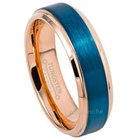 Četkani 2-tonski plavi i ružičarski zlatni IP Tungsten Carbide Wedding Band Angažman prsten Comfort