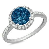 1.85ct okrugli rez prirodni London Blue Topaz 14k bijelo zlato Angažovanje halo prstena veličine 7.25