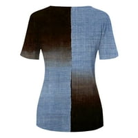 Okrugla izrez bluza Casual Solid Tops kratki rukav moda za žene plavo 2xl