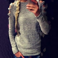 Ženska nova okrugla vrata Čvrsta boja Klit Top Casual Loose Top košulje Duks pulover