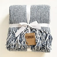 Fennco Styles Chenille tkani prugasti tassel bacaj pokrivač 50 W 60 L - mornarička plava meka pokriva