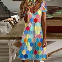 Ljetna haljina za prodaju za žene za žene s kratkim rukavima košulja s cvjetnim uzorkama V-izrez Midi