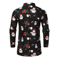 Haxmnou Muški božićni cvjetni ispisani gumb u kazne slim majica bluza s dugim rukavima Top Black XXXL