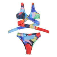 Ženski prugasti push up visoki rezni viši struk Halter bikini set dva kupaći kostim