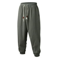 Frehsky muške hlače muškarci pamučne posteljine čvrste elastične strugove casual pantalona nacrtaju nacrtane hlače sa džepovima sive