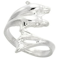 Sterling srebrni dvostruki dupinski prsten polirani završetak široko, veličina 6.5