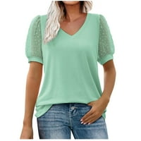 Bluze i majice s gumbom Ljeto V izrez Majice Kratki rukav Švicarski dot Tops Tunike MINT Green XL