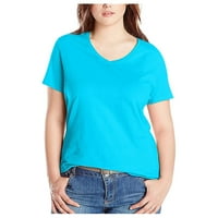 Ženska modna casual bluza plus veličina čvrsta majica V-izrez kratki rukav top plavi xl