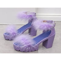 HAZSHOP Dame Haljina Sandal Peep Toe Ležerne cipele Široke širine natezane sandale prozračne gležnjače visoke potpetice Žene modne cipele Fau Fur Ladweight Purple 6