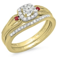 DazzlingRock kolekcija 10k okrugli bijeli dijamant i rubin dame halo bridalni angažman prsten, žuto