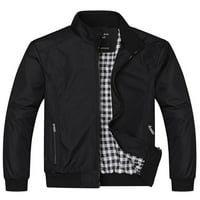 Glonme Muški patentni zatvarač Muškarci Tanki jeseni vjetrovitni jakne sa džepovima crna 6xl