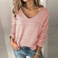Ženska casual moda V-izrez zlatni trak dugih rukava pulover pulover plus veličine labavi tanak ugrađeni