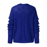 Cuekondy džemper za žene pletene rebrasto pulover dugih rukava pune boje šuplje V izrez Slim Jumper