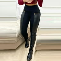PXIAKGY Hlače za žene High Hlače Dizajn struka mršave ženske patentne kontrastne hlače crna + s