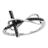 Sterling Silver Women okrugli crni obojeni dijamantski poprečni beskonačni prsten CTTW