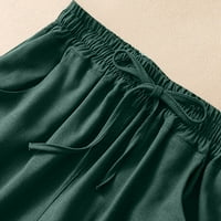 Teretne pantalone za žensko odobrenje ispod 20 dolara, plus veličine labavo pamučne posteljine čvrste širine noge pantalone nove modne zelene veličine 2xl