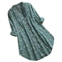 Boemski vrhovi za žene, ženski okrugli vrat modni casual dugih rukava s dugim rukavima, bluza zelena