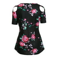 Hanas vrhovi ženske modne casual cvjetovi tiskani kratkim majicama TOP bluza Black S
