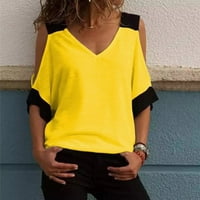 Ležerna kontrastna boja od ramena V izrez kratki rukav majica za žene plus veličine tanke najbolje žene