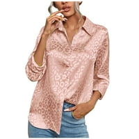 Slatka ženska vrhova bluza TEE rever kratki rukav Leopard dugme dolje ružičasti xl