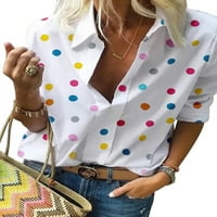 Ženska ljetna jesenina kotrlja dugi rukav v vrat šifonske bluze vrhovi polka dot Ispis gumb niz poslovne majice