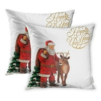 D godine na božićnoj volumetrijskoj slici Santa Claus Tree Deer Svečani jastuk za jastuk, skup od 2