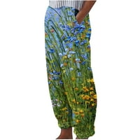 Fartey Ženske posteljine pantalone sa džepovima Elastične hlače visoke struine ležerne cvjetne tiskane