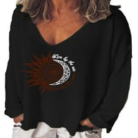 Colisha Women T majica Sunflower Print Tops dugih rukava Tunika bluza Labavi odmor V izrez pulover black