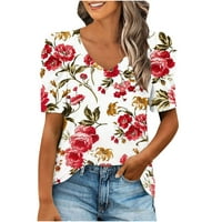 Žene ljetne vrhove labave majice za žene trendy vintage cvjetni ispisni bluze vrhovi dressy v izrez