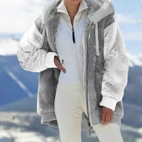 Plešene jakne za žene, ženske dukseve Boja blok Cardigan kaputi Fluffy Sherpa gornja odjeća s džepovima