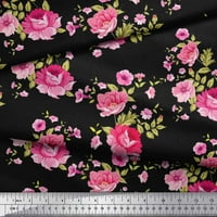 Lišće tkanine Soimoi Rayon Crepe, ruža i božur cvjetni tiskani tkaninski dvorište širom