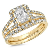 1. CT Sjajni smaragdni rez simulirani dijamant 18k žuti zlatni halo pasijans sa akcentima Bridal set