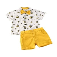 TODDLER Baby Boy Majica s kratkim rukavima Down Shorts Shorts Set 2T 3T 4T 5T 6T Outfits Ljetna odjeća Žuta 4- godine