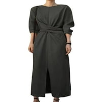 Rejlun ženske maxi haljine dugih rukava s dugim rukavima od pune boje labave ležerne prilike sive 5xl