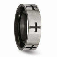 Mia Diamonds Titanium Cross Crni IP-poblikovani brušeni i polirani vjenčani zaručnički band Veličina prstena - 7
