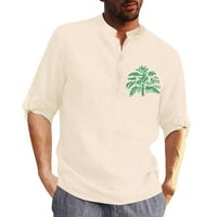Muška majica ovratnik pamuk posteljina print modni top bluza Labavi dugme dugih rukava vrhunska majica