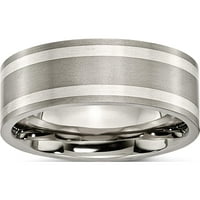Titanium srebrni dvotonski titanijum četkani i polirani sa sterling srebrnim ugrađenim ravnim bendom