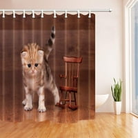 Životinje Slatka mačka sa drvenom stolicom na podu poliesterne tkanine za zavjese, kupatilo za zavjese