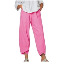 Žene plus size Lounge hlače pamučne platnene kaprisu casual labavi fit Clout Capri pantalone hlače visokog