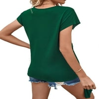 Casual obični okrugli vrat kratkih rukava tamnozelene majice zelene žene