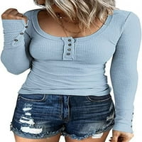 Ženska majica s dugim rukavima Henley T dolje Slim Fit vrhovi scoop vrat rebrastih pletenih majica