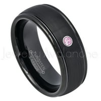 Dome Tungsten Wedding Band - 0,07ct Solitaire Pink Tourmaline Prsten - Personalizirani vjenčani prsten