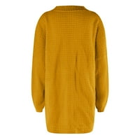Njshnmn Cardigan za žene Jesen zimska dugačka odjeća pleteni džemper kaput, žuti, xl